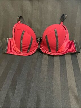 Burgundy Red Satin Push-Up Bra with Black Accents - Women Intimates